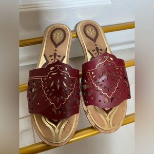 Tory Burch Burgundy Cutout Sandals